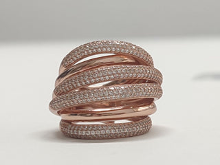 Sterling silver Dazzle Ring with 18k rose gold plating and pavé zirconia bands