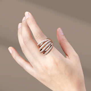 Sterling silver Dazzle Ring with 18k rose gold plating and pavé zirconia bands