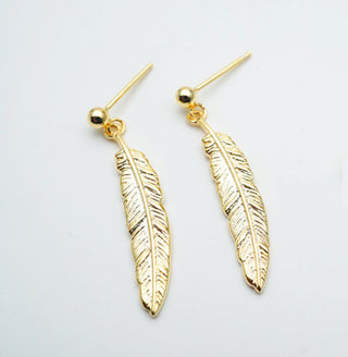 18K Gold plated Sterling Silver Feather Earrings-Earrings-SMODDO