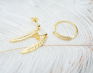18K Gold plated Sterling Silver Feather Earrings-Earrings-SMODDO