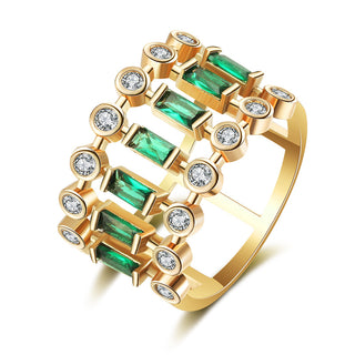 Faux Emerald and Cubic Zirconia Baguette Ring-Rings-SMODDO